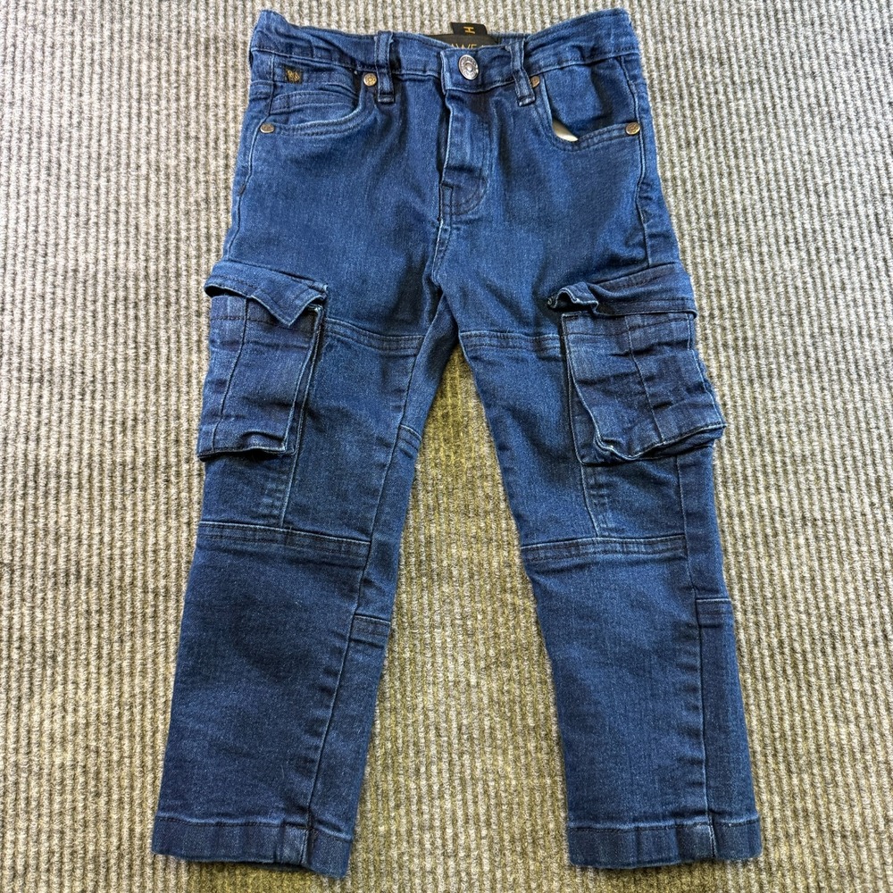 Rocawear Boys 4T Cargo Jeans Blue Stretch Denim Elastic Waist Pants Kids